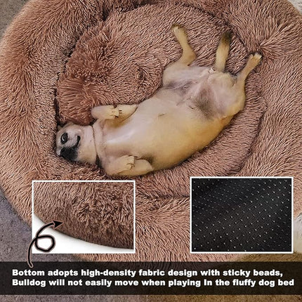 Dog Beds for Medium Dogs Washable Donut French Bulldog Ded Calming Cat Bed for 2 Cats 30 Inches Fluffy Cozy Puppy Bed Washable Anti Anxiety Brown
