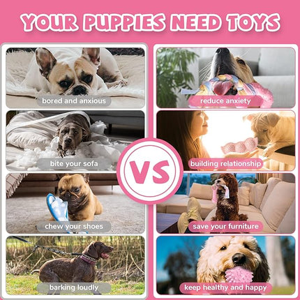 6 Pack Puppy Teething Toys Cute Pink Puppy Chew Toys for Teething Small Breed Dog Chew Toy Interactive Pet Toy Set for Puppies to Keep Them Busy Soft Durable Small Breed Doggy Chewing Ball
