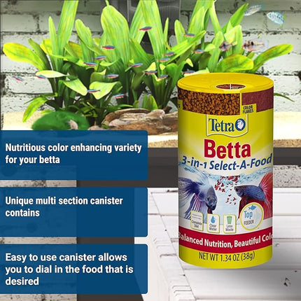 Tetra BettaMin Select-A-Food 1.34 Ounces, Fish Flakes, Variety Pack