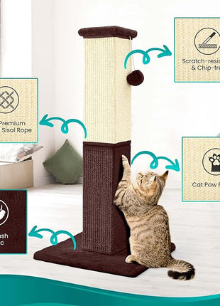 Cat Scratching Post, 32 Inch Cat Scratching Post for Large Cats, Cat Scratcher with Nature Sisal, Cat Scratch Post for Indoor Large Cats and Kitten, Brown