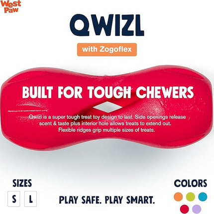 WEST PAW Zogoflex Qwizl Dog Puzzle Treat Toy – Interactive Chew Toy for Dogs – Dispenses Pet Treats – Brightly-Colored Dog Enrichment Toy for Aggressive Chewers, Fetch, Catch, Large 6.5", Ruby