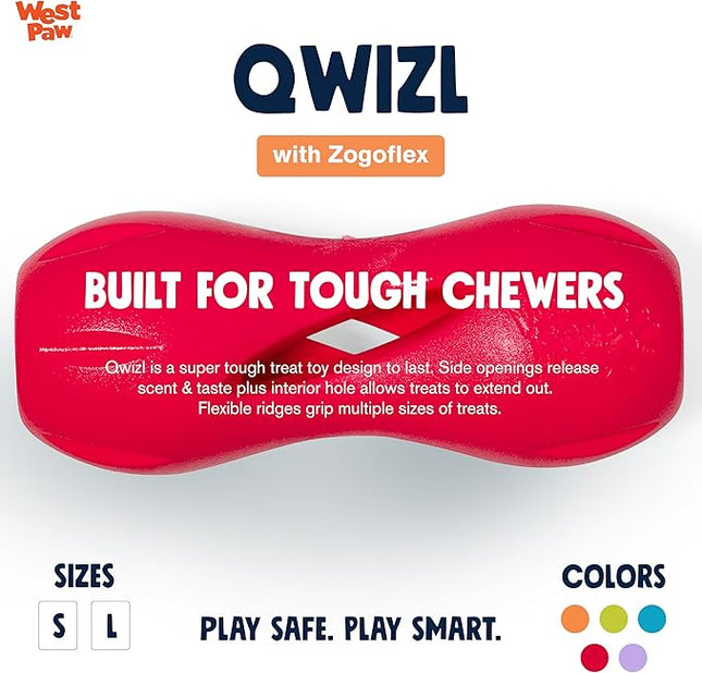 WEST PAW Zogoflex Qwizl Dog Puzzle Treat Toy – Interactive Chew Toy for Dogs – Dispenses Pet Treats – Brightly-Colored Dog Enrichment Toy for Aggressive Chewers, Fetch, Catch, Large 6.5", Ruby