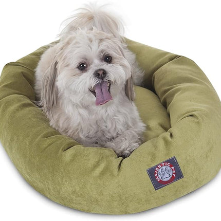 Majestic Pet 24 Inch Micro Velvet Calming Dog Bed Washable – Cozy Soft Round Dog Bed with Spine for Head Support - Fluffy Donut Puppy Mat 24x19x7 (Inch) Small – Apple