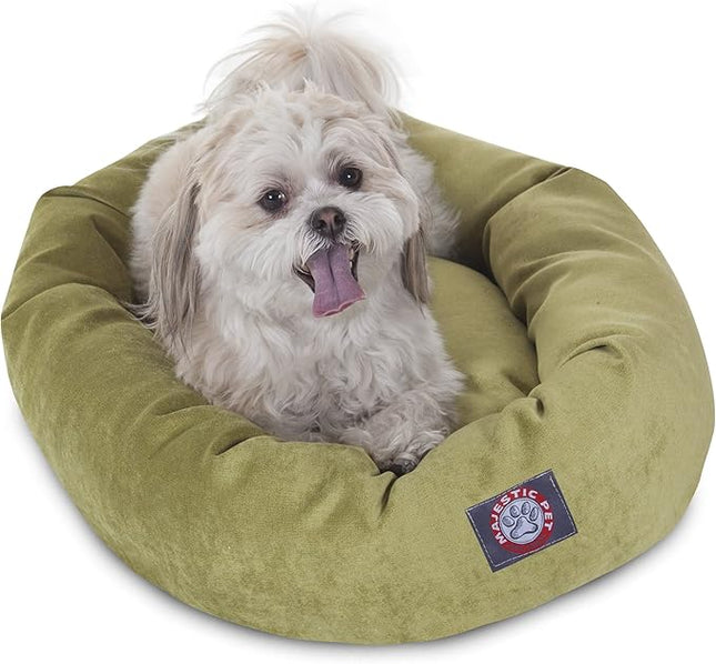 Majestic Pet 24 Inch Micro Velvet Calming Dog Bed Washable – Cozy Soft Round Dog Bed with Spine for Head Support - Fluffy Donut Puppy Mat 24x19x7 (Inch) Small – Apple (2025)