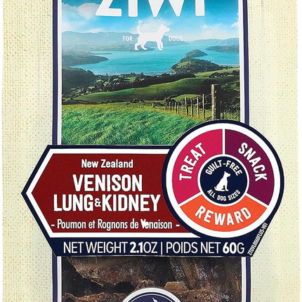 ZIWI Dog Chews and Treats – Venison Lung & Kidney - All Natural, Air-Dried, Single Protein, Grain-Free, High-Value Treat, Snack, Reward 2.1 Ounce (Pack of 1)