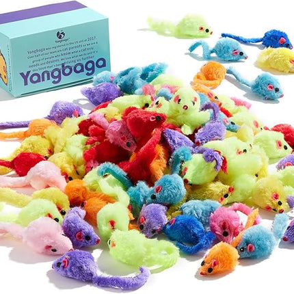 Yangbaga Mice Rattle 14 Pack, Cat Toys Rainbow Mice for Cats and Kittens (62pcs Rainbow mices)