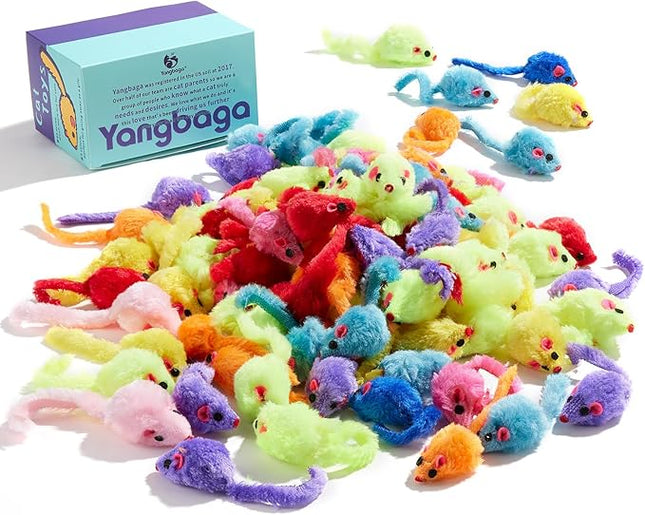 Yangbaga Mice Rattle 14 Pack, Cat Toys Rainbow Mice for Cats and Kittens (62pcs Rainbow mices)