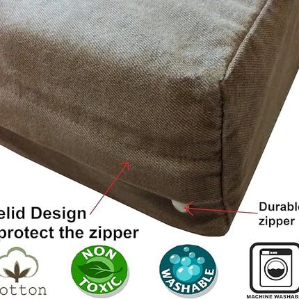 Dogbed4less Extra Large Orthopedic Waterproof Durable Dog Bed for Medium to Large Dogs with Cool Memory Foam Pad, Denim in Brown, Fit 48X30 Crate