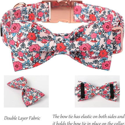 Lionet Paws Pink Flower Dog Collar, Cute Spring Dog Collar for Girl for Large Dogs, Adjustable Cotton Flower Pet Collars for Medium Large Dogs