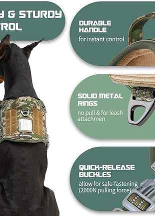 BUMBIN Tactical Dog Harness for Large Dogs No Pull, Famous TIK Tok No Pull Dog Harness, Fit Smart Reflective Pet Walking Harness for Training, Adjustable Dog Vest Harness with Handle Forest Camo L