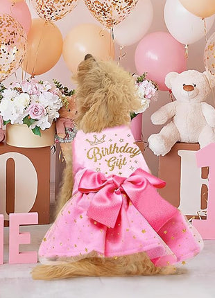 Birthday Dog Dress, Princess Dog Dress Tulle Puppy Skirt Doggie Birthday Outfit Pink Clothes for Small Dogs, Cat Pet Apparel (Large, Birthday)