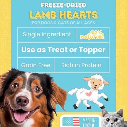 hotspot pets Freeze Dried Lamb Heart Treats for Cats & Dogs - 1LB Big Bag- Single Ingredient All Natural Grain-Free - Perfect for Training, Healthy Topper or Snack - Made in USA