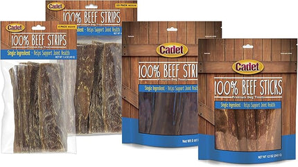 Cadet Slim Cut 100% Beef Strips Dog Treats - Long-Lasting, Healthy, & Natural Beef Esophagus Treats for Small & Large Dogs - Low Calorie & High Protein Dog Chews, Medium (2.8 oz.) (Pack of 4)
