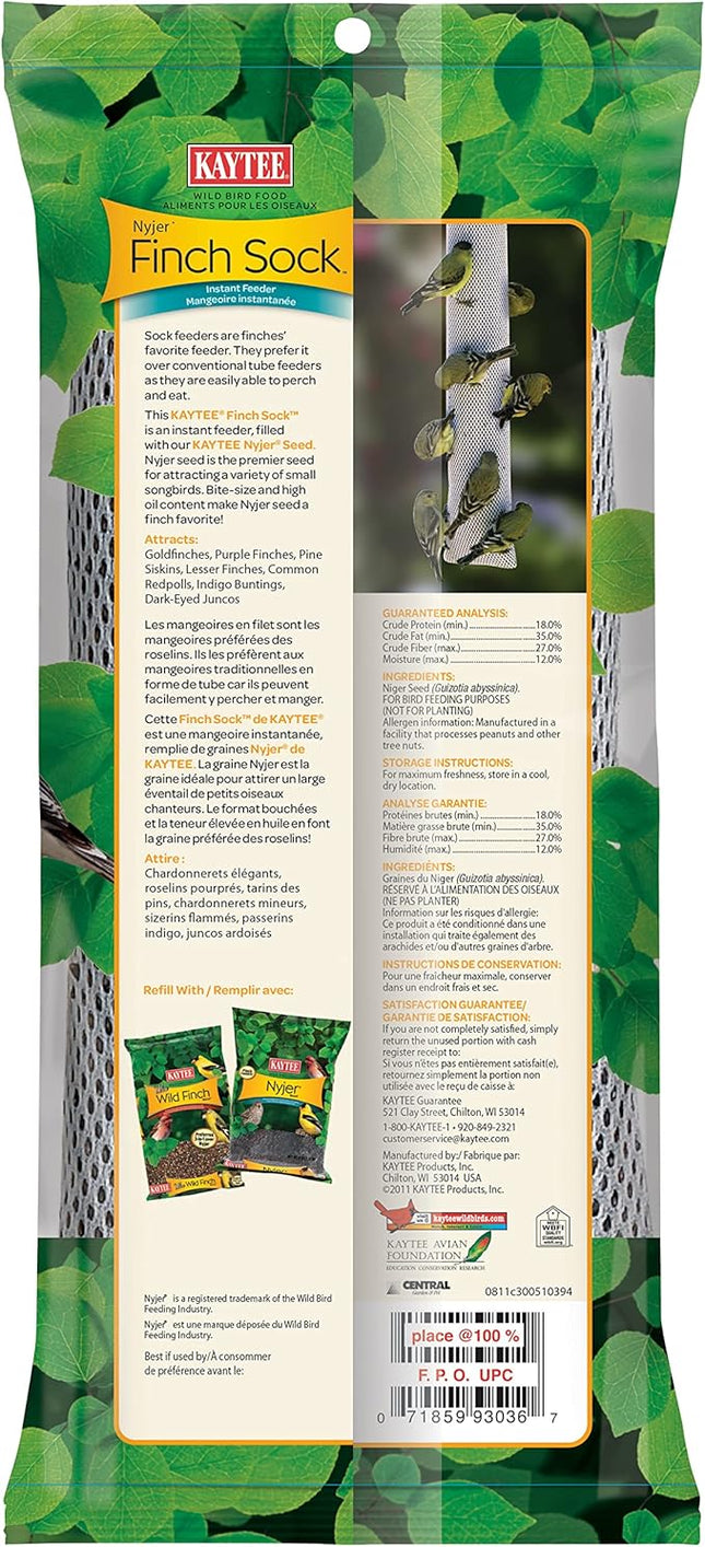 Kaytee Nyjer Wild Bird Food Seed Finch Single Pack Sock Instant Feeder, 13 Ounce