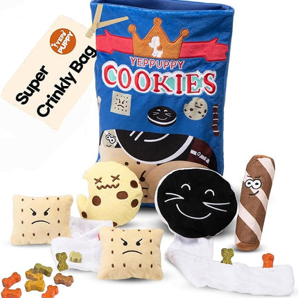 YEPPUPPY Sniffing Play for Mental Stimulation& Hide & Seek Plush Treat Dispenser – Boredom-Busting Interactive Burrow Dog Toy – Snuffle Puzzle Enrichment Gamewith Crinkle Bag and Cookies Design