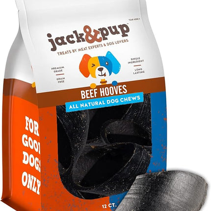 Jack & Pup Cow Hooves for Dogs, Natural Long Lasting Dog Hooves for Large and Small Breeds, Single Ingredient Cow Hoof, Dog Treats Alternative for Rawhide and Bully Sticks - 12 Pack