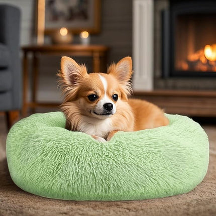 Dogs Bed for Small Dogs, Anti-Anxiety Washable Round Bed (Green, 24.0" L x 24.0" W x 8.0" Th)