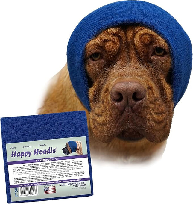 Happy Hoodie X-Large, Navy Blue for Big Dogs Like Shepherds, Goldens, Chows, Malamutes, Pit Bulls, Helps Calm, Comfort and Protect Your Dog