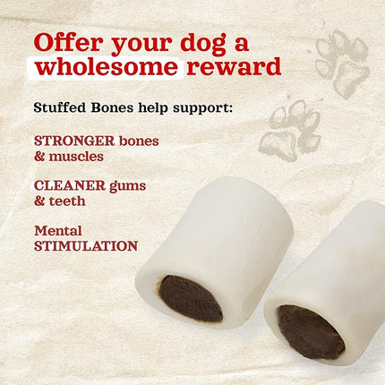 Natural Farm Peanut Butter Filled Bones (3-4 Inch, 6 Count), Limited Ingredient, Natural Stuffed Dental Dog Bone Treats for Dogs, Made with Real Beef