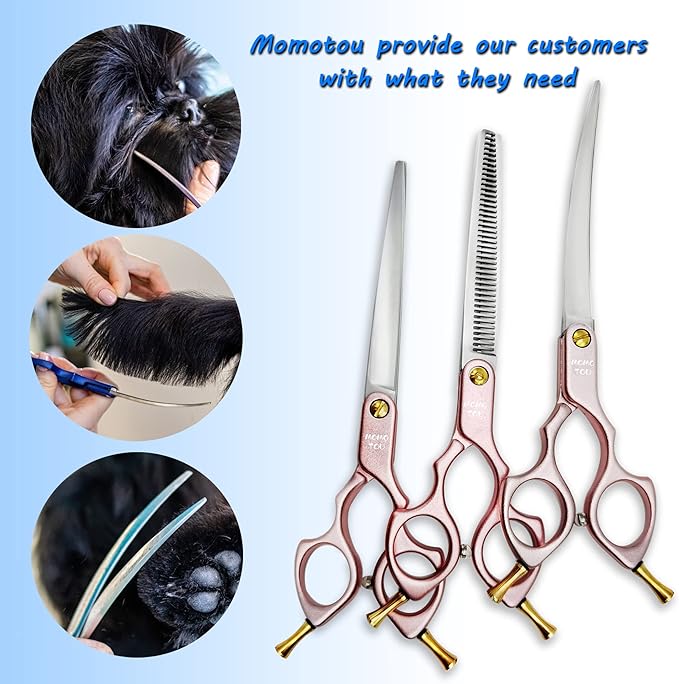 6.5'' Small Pink Straight Dog Grooming Scissors Professional Trimming Shears with Ultra-Lightweight Offset Handle 440C Stainless Steel Pet Scissors for Face and Paws