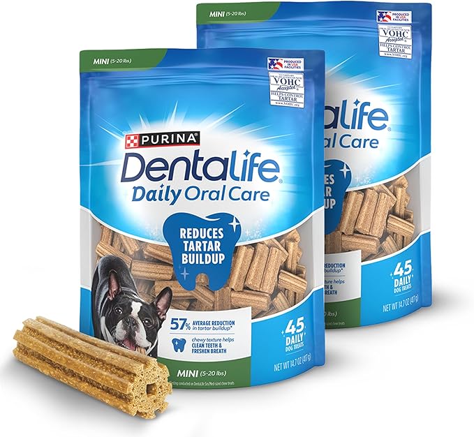 DentaLife Daily Oral Care Dog Treats for Small Dogs 5-20 lbs., Chewy Dental Treat to Freshen Breath and Fight Tartar, Chicken Flavor, 14.7 oz. each, 45 Chews each/90 Total Chews - 45 ct. Pouch
