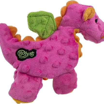 goDog Bubble Plush Dragons Squeaky Dog Toy, Chew Guard Technology - Hot Pink, Small