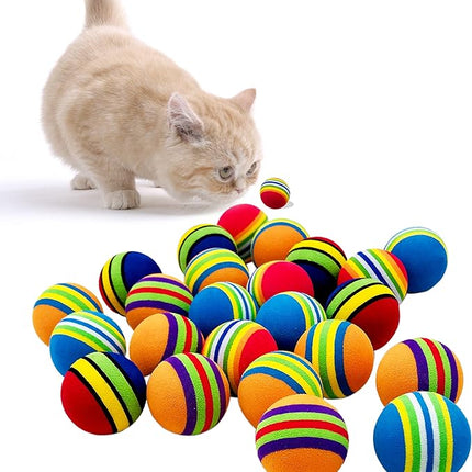PET SHOW 50pcs 1.4" Interactive Cat Toy Balls for Indoor Cats Colorful Rainbow Soft Foam Kitten Toys Ball for Small Dogs Puppies Quiet Playing Stuff 5 Colors