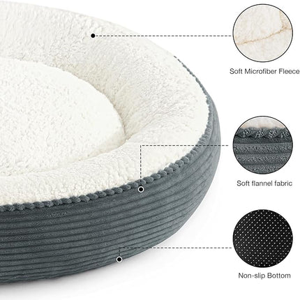 Love's cabin Round Donut Cat and Dog Cushion Bed, 36in Pet Bed for Medium or Large Dogs, Anti-Slip Water-Resistant Bottom, Super Soft Durable Pet beds, Washable Cat Bed Stripe Bluish Grey