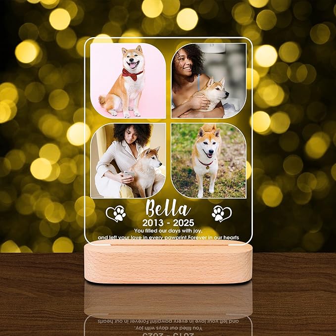 Personalized Pet Memorial Gifts, Dog Memorial Gifts for Loss of Dog, Pet Loss Gifts in Memory of Dog Night Lights, Custom Dog Memorial Plaque, Cat Memorial Photo Frame, Pet Sympathy Gifts