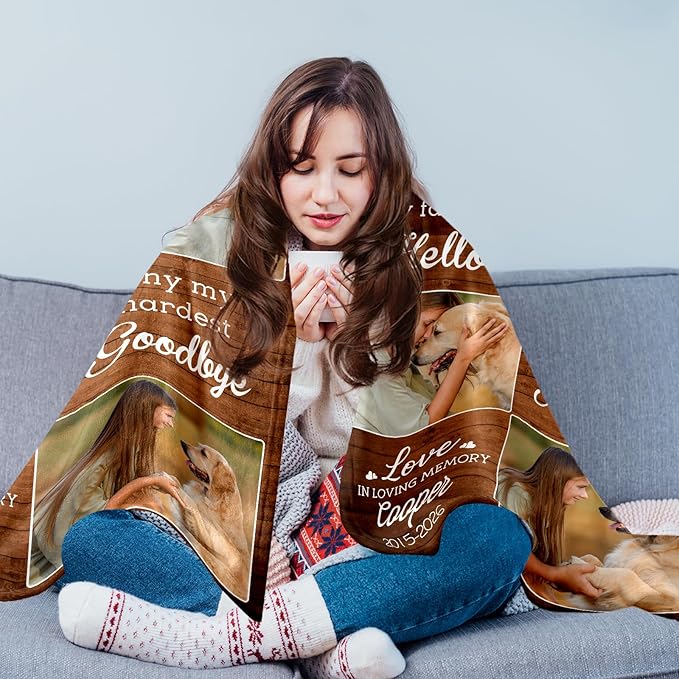 WFR Pet Memorial Blanket Gifts - Personalized Dog Memorial Blanket with Photos Name, Pet Sympathy Gifts for Dogs Lovers, Custom Loss of Dog Blankets, Pets Remembrance Bereavement Pass Away Gifts