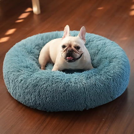 Blue Dog Bed for Small Dogs Fluffy Anti-Anxiety,Round Calming Bed for Small Size Pets Washble Snuggle Safe and Soft Puppy Bed Donut Machine Washable
