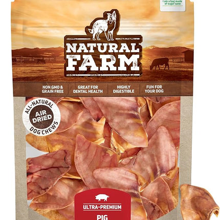 Natural Farm Pig Ears for Dogs (25 Pack), All-Natural WholeThick Pigs Ears, Single Ingredient & Highly Digestible, Better Than Rawhide- Dog Snacks, Dog Pig Ears for Puppy, Medium & Large Dogs