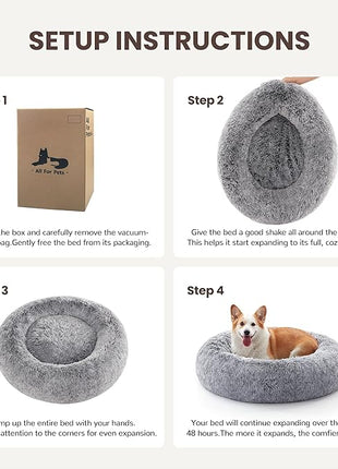 Calming Dog Bed - Donut Washable Medium Size Round Pet Bed for Dogs and Cats, 30 inches Anti-Slip Fluffy Faux Fur Plush Cat Bed, Anti-Anxiety Cushion with Anti-Slip Bottom