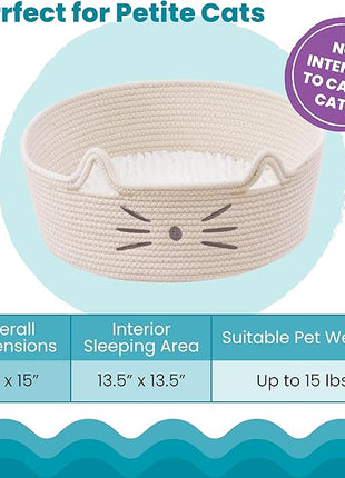 Catstages Bed & Basket Retreat 2-in-1 Cat Bed with Removable Cushion, Plush Cotton Rope, White, 15 in – Versatile Pet Bed and Toy Storage Basket