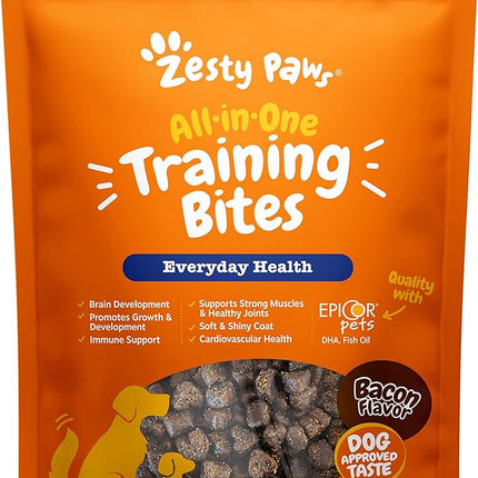 Zesty Paws Training Treats for Dogs & Puppies - Dog Treats for Training - Healthy Dog Chews for Hip, Joint & Muscle Health - for All Breeds and Ages - Bacon Flavor - 8oz