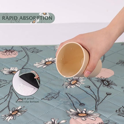 IEUUMLER Washable Pee Pads for Dogs, 1 Pack Non-Slip & Waterproof Pack Whelping Pad, Reusable Washable Puppy Potty Training Pad with Fast Absorbent for Playpen EU007 (Green Daisy, 48"X48"-1pcs)