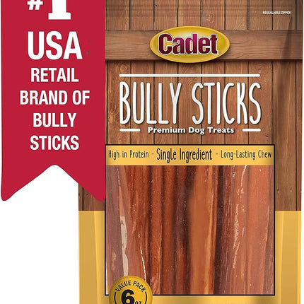 Cadet Bully Sticks for Small Dogs – All-Natural Beef Pizzle, High Protein, Low Fat, Long-Lasting, Grain & Rawhide-Free Dog Chews for Aggressive Chewers, Small (6 Ounce)