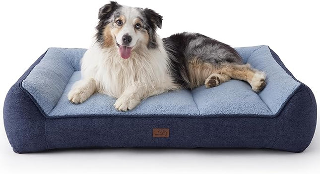Bedsure XL Orthopedic Dog Beds Large Sized Dog - Extra Thick Supportive Dogs Couch with Waterproof Washable Cover, Extra Large Comfort Pet Bed Sofa with Soft Plush Sherpa and Nonskid Bottom, Blue, 42"