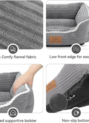 Cat Dog Bed for Pets, Rectangle Pet Bed Gift for Puppy and Kitten, Machine Washable Calming Fluffy Pet Couch Sofa for Indoor Outdoor, Portable Soft Cat Bed with Non-Slip Bottom (Small, Grey)