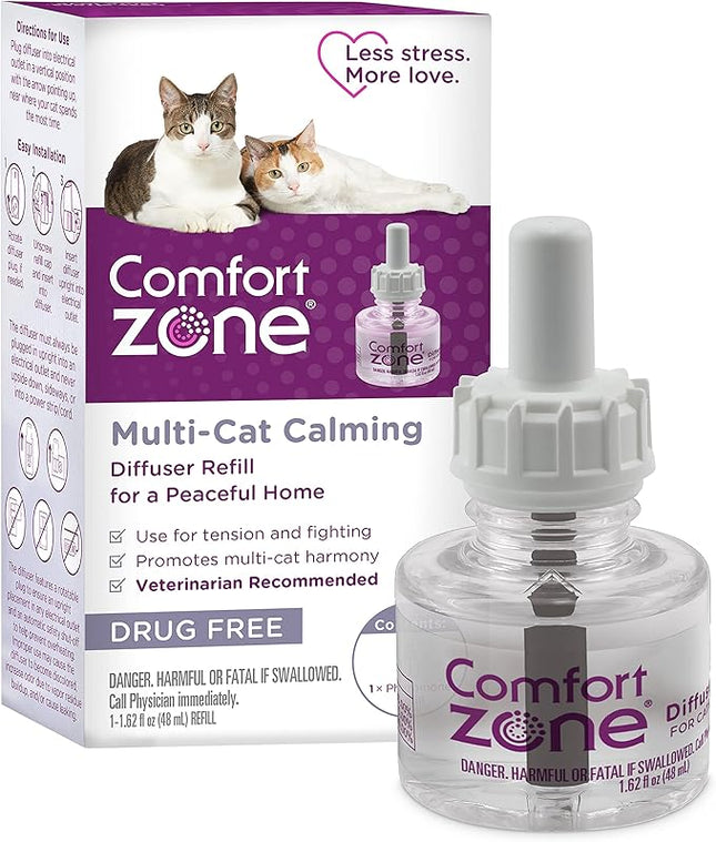 Comfort Zone Multi Cat Calming Diffuser Refill, 1 Pack – Cat Calming Pheromone Refills Help Reduce Anxiety, Stress, Scratching, Urine Marking, Multi-Cat Aggression, (30-Day Refill, 30-Day Supply)