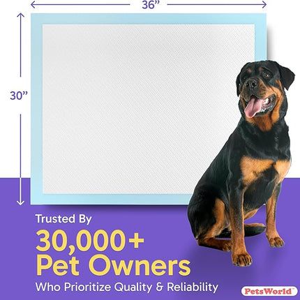 PetsWorld XL Dog Pee Pads 30"x36", 1,500-Count – Heavy Duty, Leak-Proof Potty Training Pads for Puppies & Large Dogs, Super Absorbent, Quick-Dry Disposable Pads with Odor Control