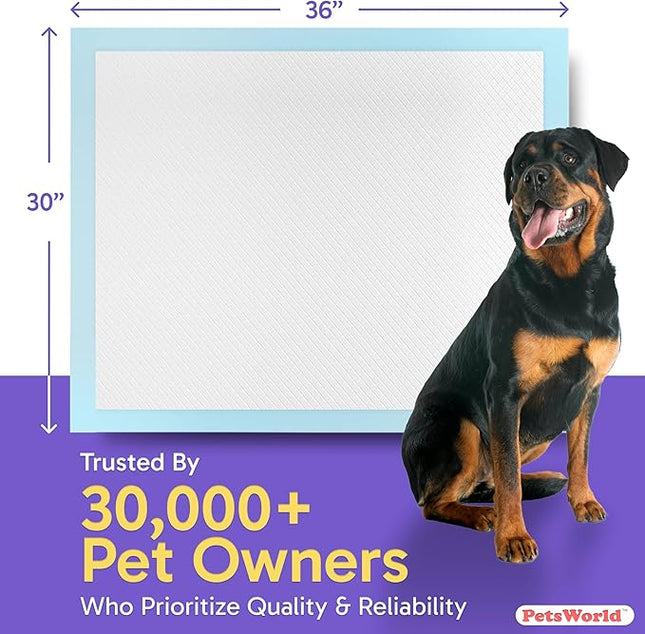 PetsWorld XL Dog Pee Pads 30"x36", 200-Count – Heavy Duty, Leak-Proof Potty Training Pads for Puppies & Large Dogs, Super Absorbent, Quick-Dry Disposable Pads with Odor Control