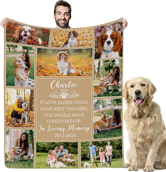 Custom Pet Loss Memorial Blankets - Personalized Dog Remembrance Blanket with Photo - Bereavement & Sympathy Dog Memorial Gifts for Loss of Dog, in Loving Memory Blanket for Pet Owner Dog Lover