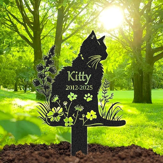Personalized Pet Graves Marker Cat, Metal Memorial Plaques for Outdoor Graveyard Garden Yard, Custom Waterproof Pet Headstone with Name & Date, Cat Memorial Gifts for Loss of Cat Color03