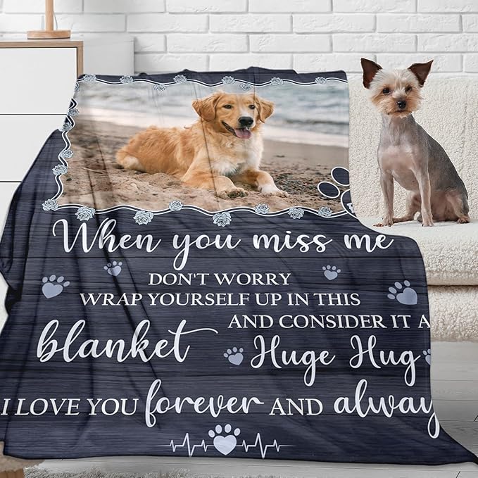 Custom Pet Memorial Gifts, Personalized Dog Blanket with Photo, Dog Memorial Gifts for Loss of Dog, Pet Loss Gifts for Pet Lovers, Dogs Cats Sympathy Gift, Pets Remembrance Bereavement Gifts