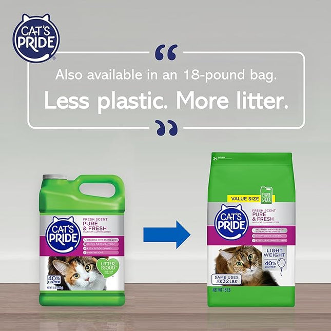 Cat's Pride Premium Lightweight Clumping Litter: Pure & Fresh - Up to 10 Days of Powerful Odor Control - Multi-Cat, Scented, 10 Pounds