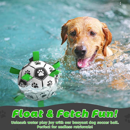 QDAN Dog Toys for Small Medium Puppy, Soccer Ball for Dogs with Straps, Dog Herding Balls, Birthday Toy Gifts, (Black Greem, 6 Inch)