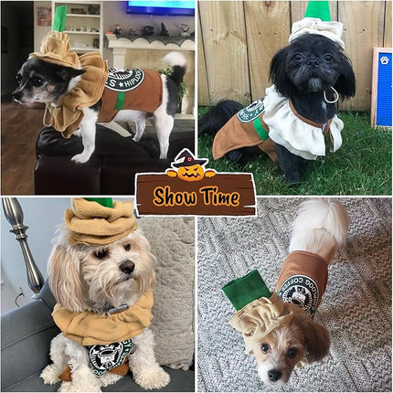 Latte Specialty Dog Costume - Coffee Shop Dog Cosplay Halloween Costumes, Puppy Christmas Party Attire for Medium Small Dogs Cats Pet Outfit Apparel Birthday Party Photo Props Dress up Accessories