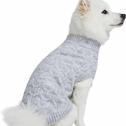 Blueberry Pet Classic Fuzzy Textured Knit Pullover Crew-Neck Dog Sweater in Heather Grey, Back Length 16", Pack of 1 Clothes for Dogs