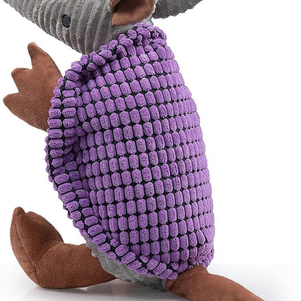 Hollypet Plush Dog Squeaky Toy Stuffed Armadillo Animal Pet Puppy Chew Toys with Clean Teeth for Small Medium Large All Breed Sizes Dogs, Purple, 14 in